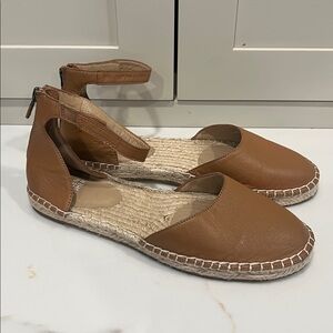 Eileen Fisher Tan Leather Espadrille Ankle-Strap Flats